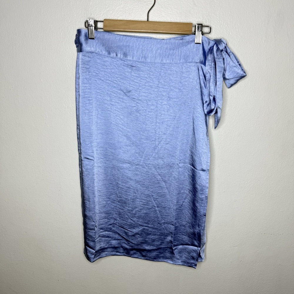 New Wildfang The Empower Satin Wrap Skirt Blue  Midi Waist Tie Womens Small